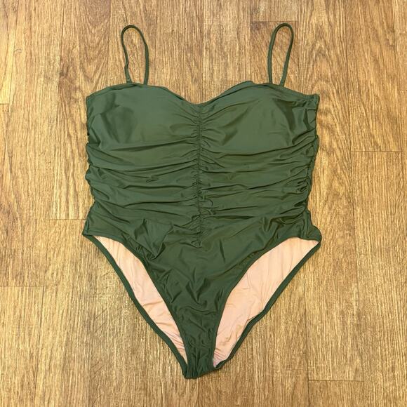 J. Crew Green Ruched Sweetheart One-Piece Size 22 - Picture 4 of 12